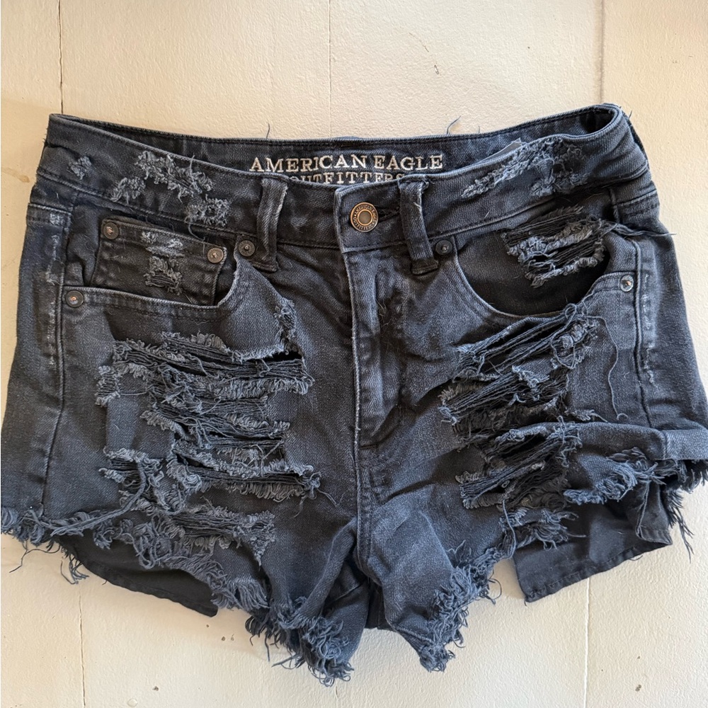 American Eagle Distressed Black Jean Short Shorts-Size 2